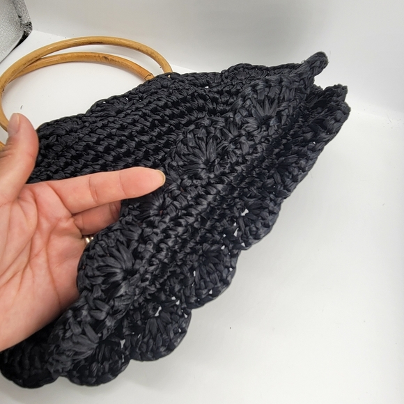 Vintage SIROCCO Purse Made in Italy Small Woven Bamboo Round Handles Zipper - Picture 10 of 11